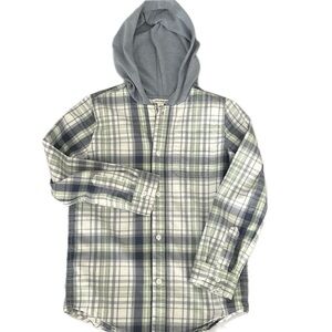 Lucky Brand Large (10-12) Plaid Hooded Shirt — Gray, Navy & Olive